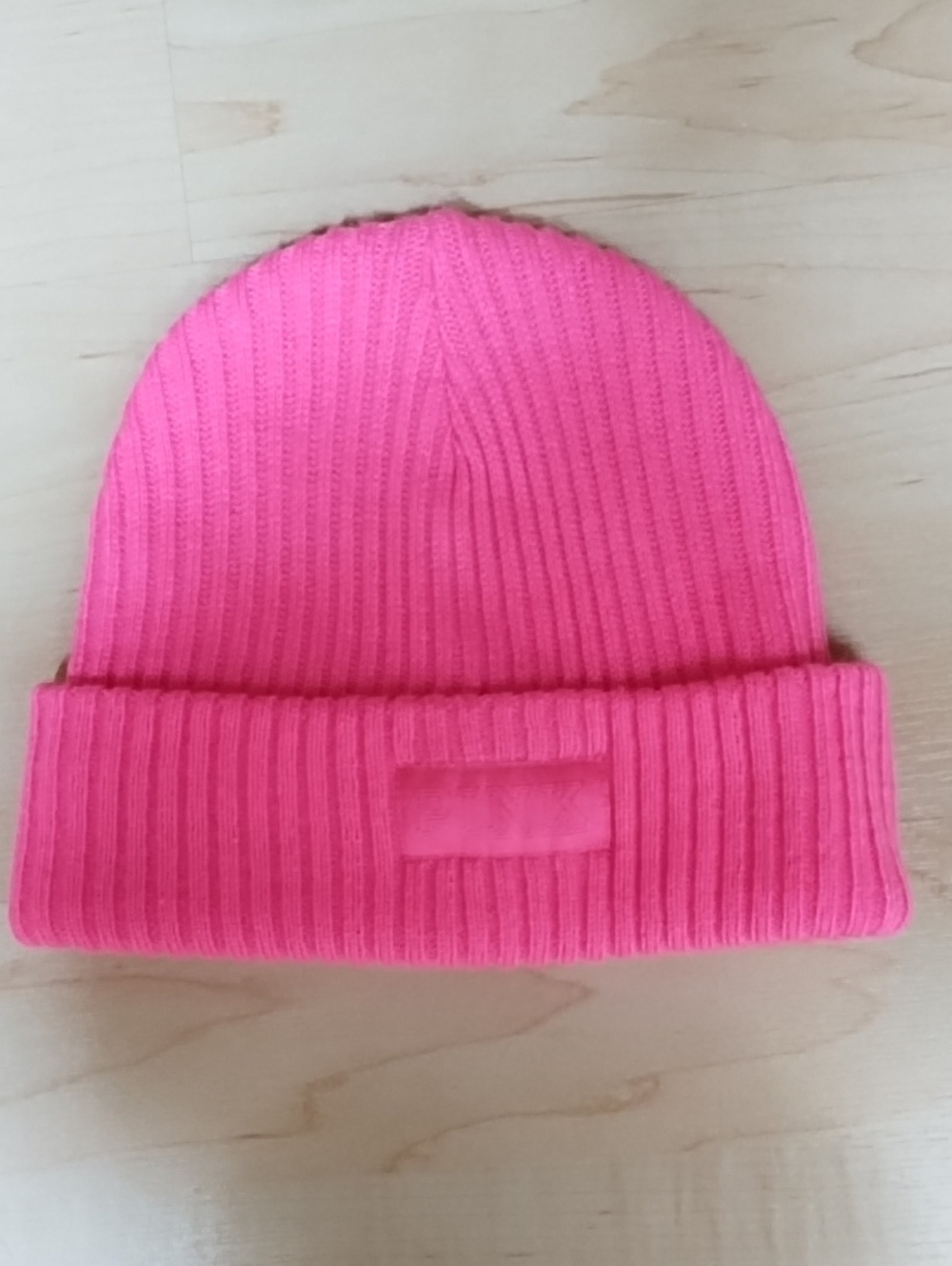 PINK Victoria's Secret Bright Pink Ribbed Cuffed Beanie EUC!